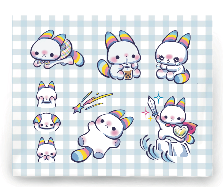 [QIQI TATTOO] Rainbow Cat Set - Sticker Sheet
