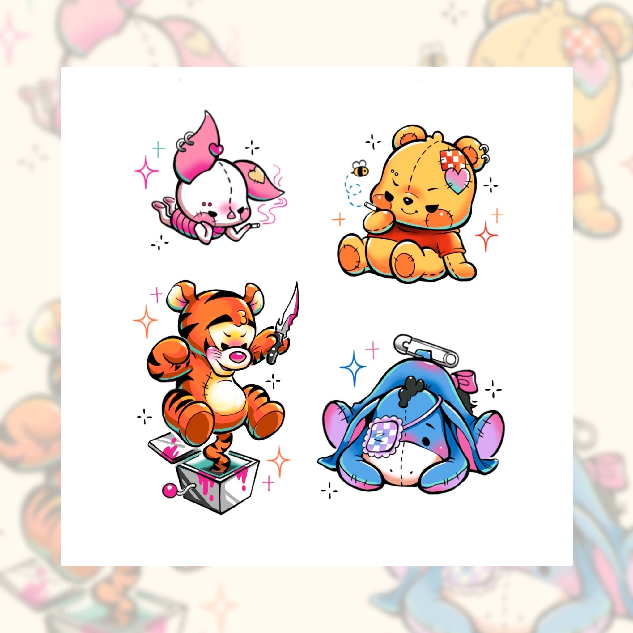 [QIQI TATTOO] Winnie the Pooh Set - Tattoo Sticker (L)